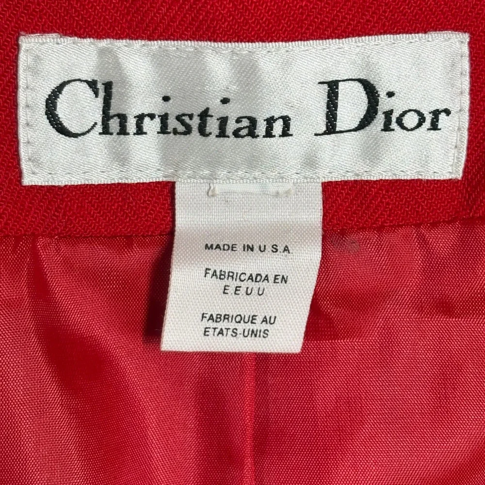 Christian Dior Blazer Womens Red Worsted Wool Herringbone Vintage Button Up USA